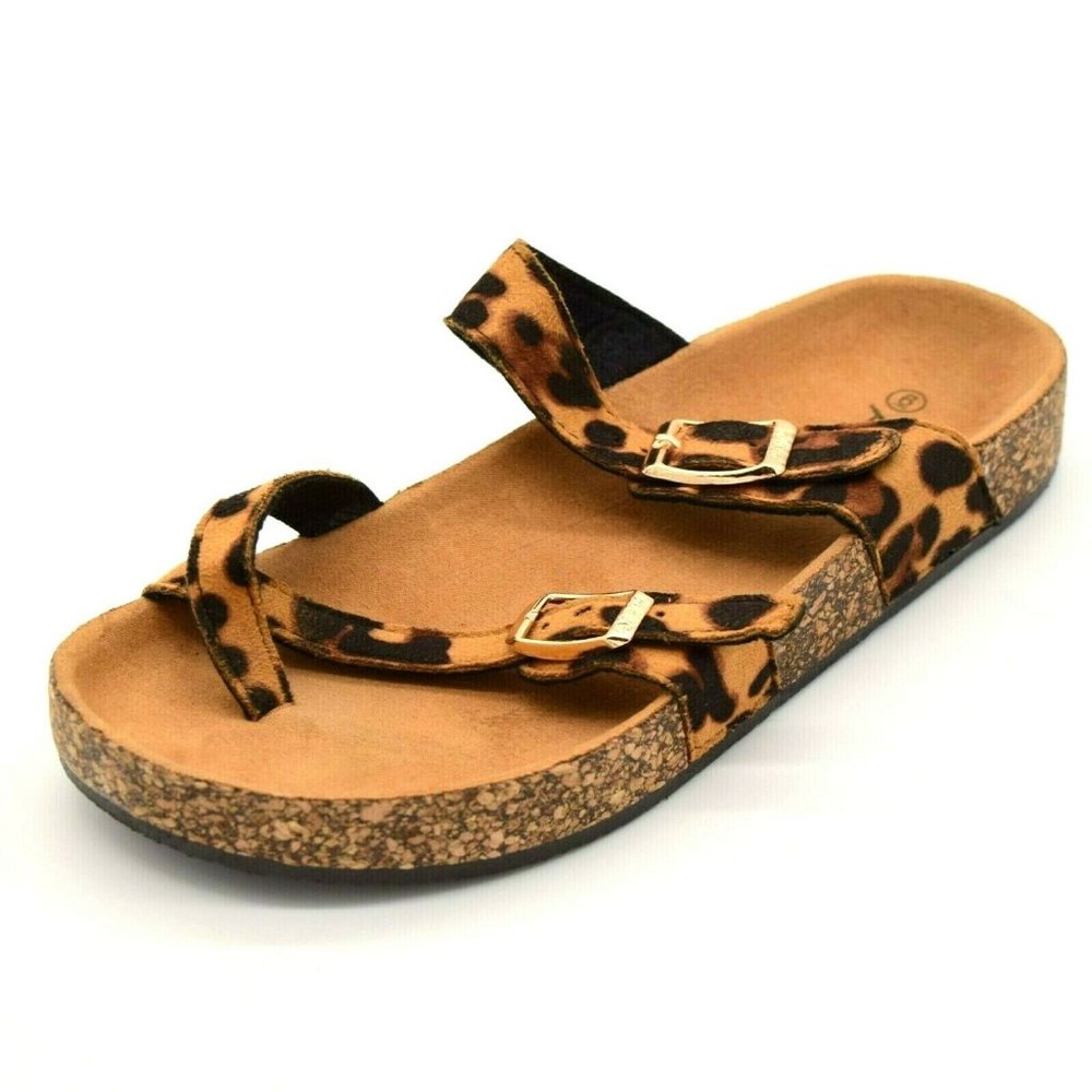 Anna Leopard-Print Cork Slide Sandal - Tan Black